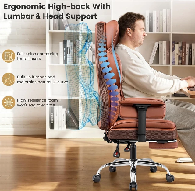 Alt view image 4 of 7 - Big & Tall Office Chair 500 lbs with 23.6" Wide Seat, PU Leather