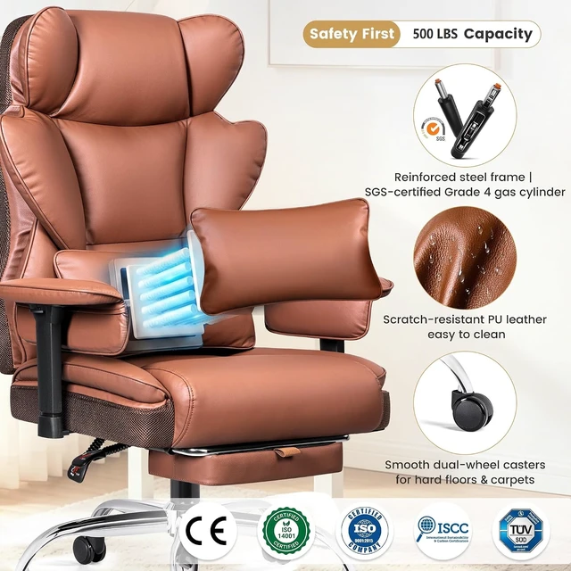 Alt view image 5 of 7 - Big & Tall Office Chair 500 lbs with 23.6" Wide Seat, PU Leather