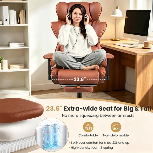 Alt view image 6 of 7 - Big & Tall Office Chair 500 lbs with 23.6" Wide Seat, PU Leather