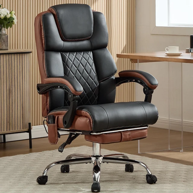 Alt view image 2 of 6 - Massage Office Chair 6 Points 500lbs with Footrest Reclining Desk Chair with Vibration Heat, Executive Big & Tall for Heavy People, Adjustable Height, Black