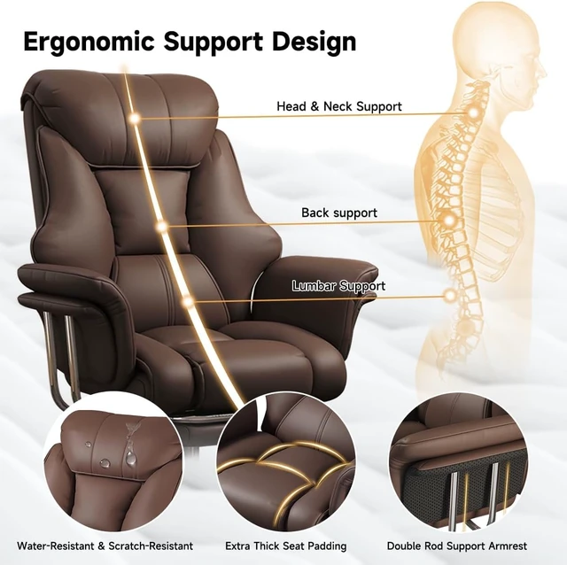 Alt view image 3 of 6 - 550 lbs Big & Tall Office Chair Extra Wide Leather Executive Chair with Retractable Footrest, Heavy-Duty Ergonomic Design, Adjustable Height