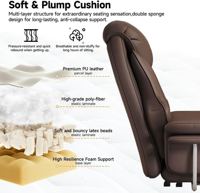 Alt view image 6 of 6 - 550 lbs Big & Tall Office Chair Extra Wide Leather Executive Chair with Retractable Footrest, Heavy-Duty Ergonomic Design, Adjustable Height