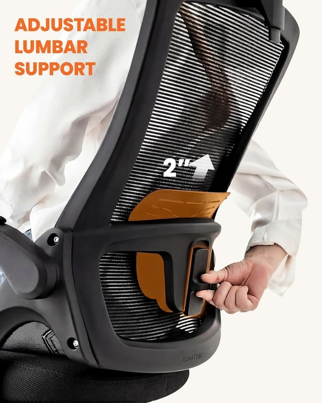 Alt view image 3 of 7 - Black Office Chair with Adjustable Ergonomic Lumbar Headrest