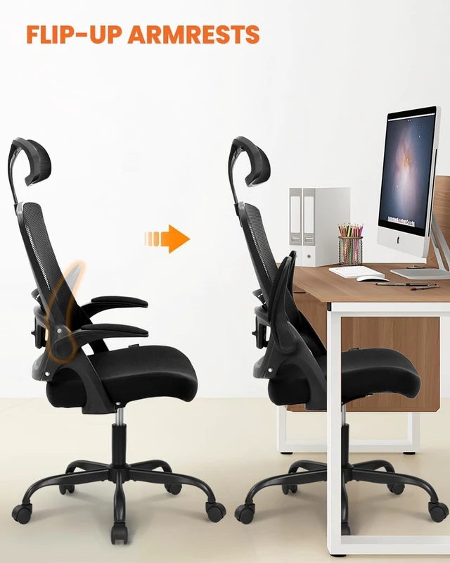 Alt view image 6 of 7 - Black Office Chair with Adjustable Ergonomic Lumbar Headrest