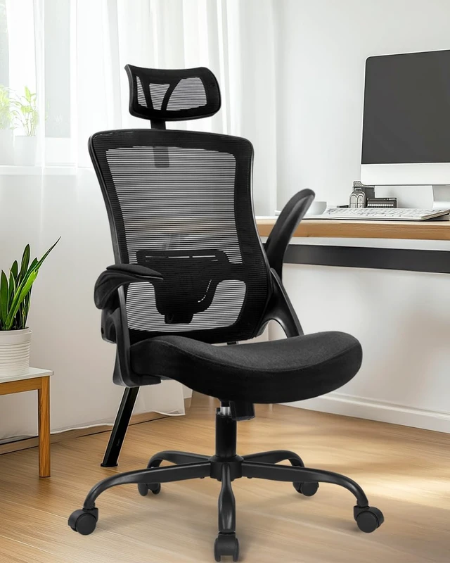 Alt view image 7 of 7 - Black Office Chair with Adjustable Ergonomic Lumbar Headrest