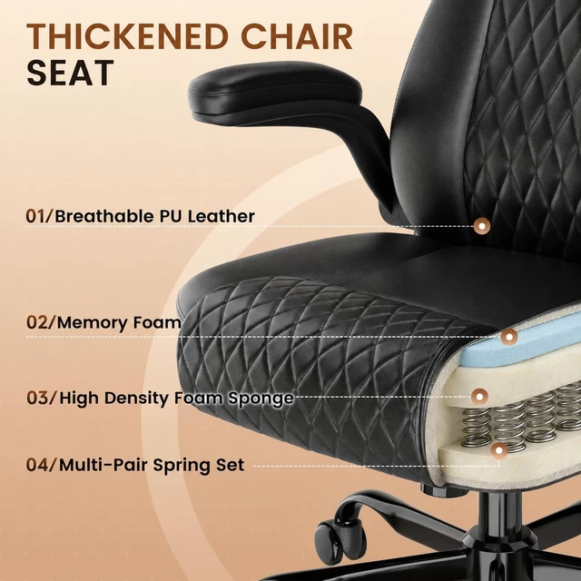 Alt view image 4 of 7 - Mid-Back Comfortable Office Chair with Flip-Up Arms, Black
