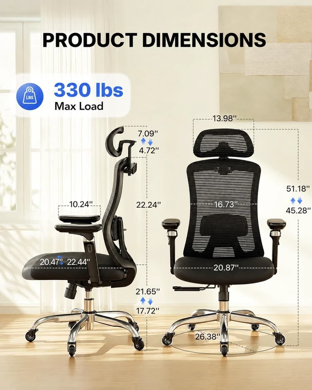 Alt view image 2 of 7 - Ergonomic Office Chair with 6D Armrests & Lumbar Support