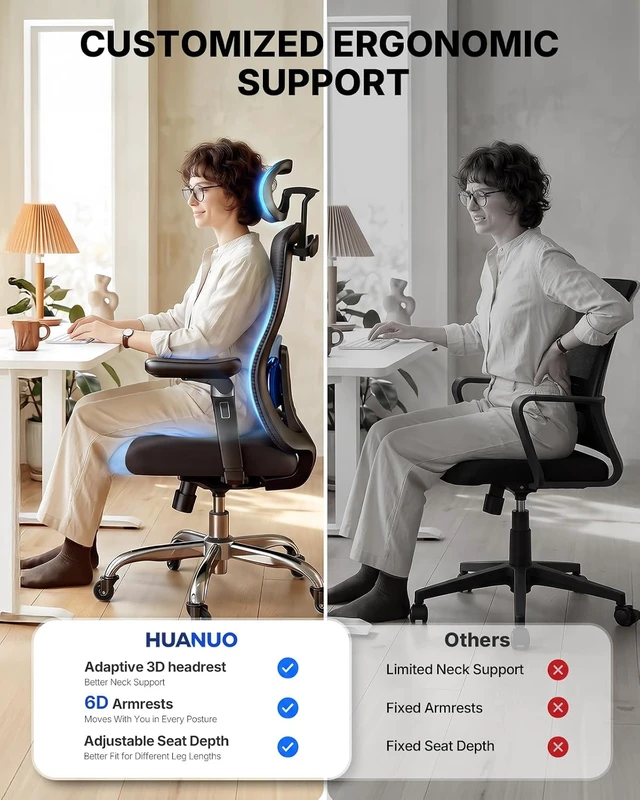 Alt view image 3 of 7 - Ergonomic Office Chair with 6D Armrests & Lumbar Support