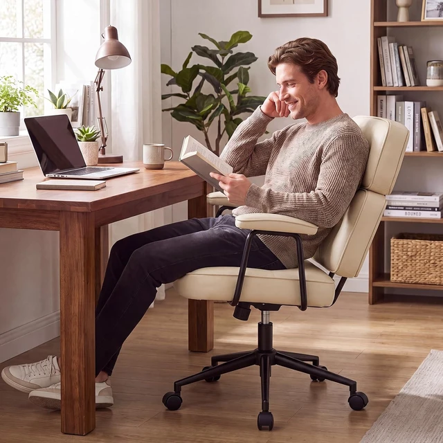 Alt view image 3 of 7 - Ergonomic PU Leather Home Office Computer Desk Chair