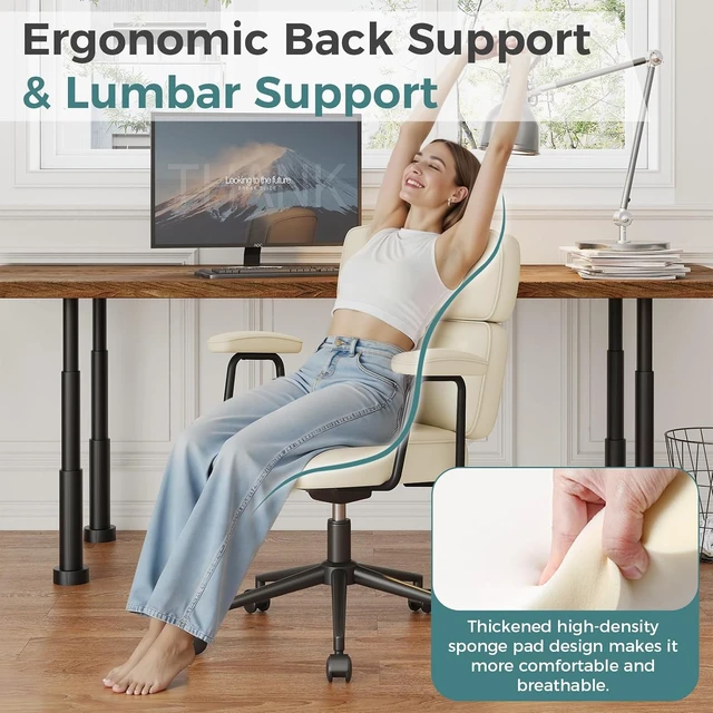 Alt view image 4 of 7 - Ergonomic PU Leather Home Office Computer Desk Chair