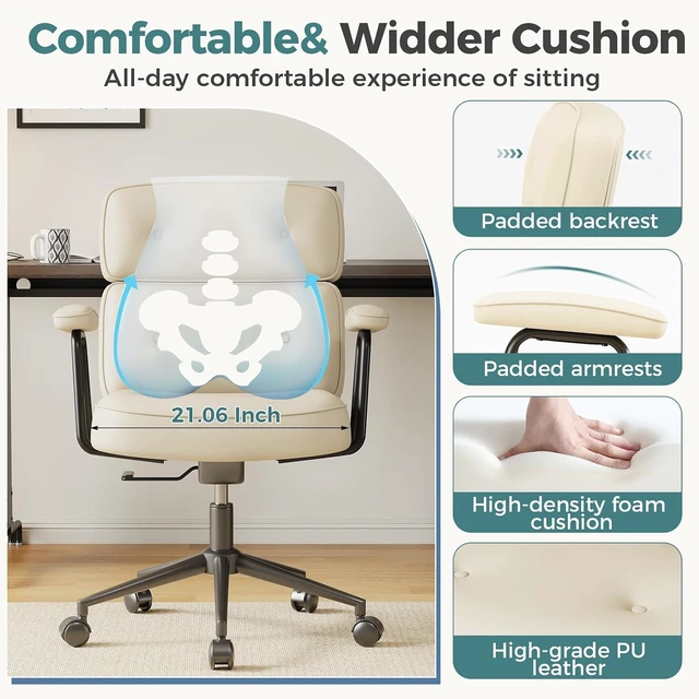 Alt view image 5 of 7 - Ergonomic PU Leather Home Office Computer Desk Chair