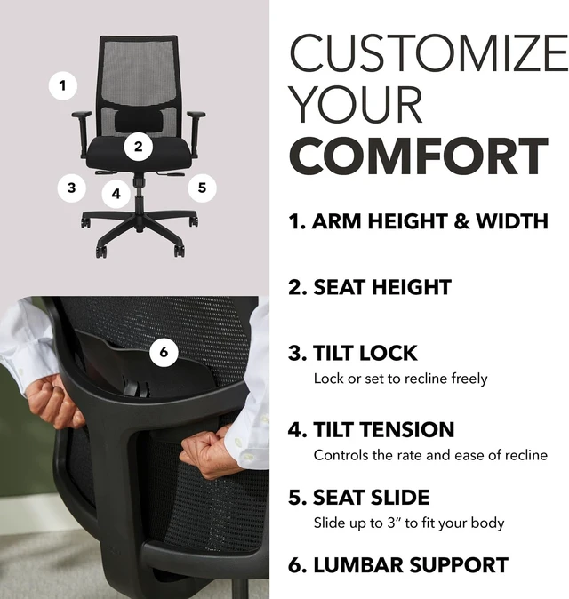 Alt view image 3 of 7 - Ignition 2.0 Ergonomic Office Chair with Lumbar Support, Desk Chair, Black