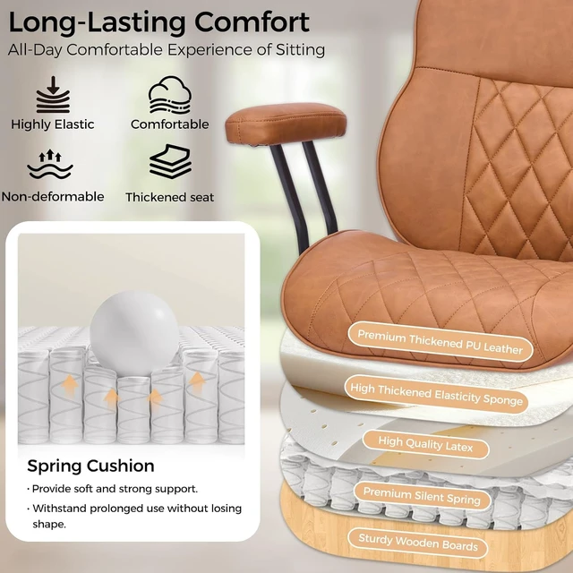 Alt view image 4 of 7 - Office Chair in Brown Leather with Quiet Rubber Wheels