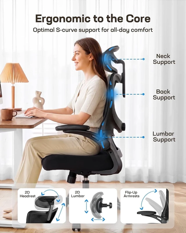 Alt view image 3 of 7 - Ergonomic Office Chair with 3D Armrests & Lumbar Support