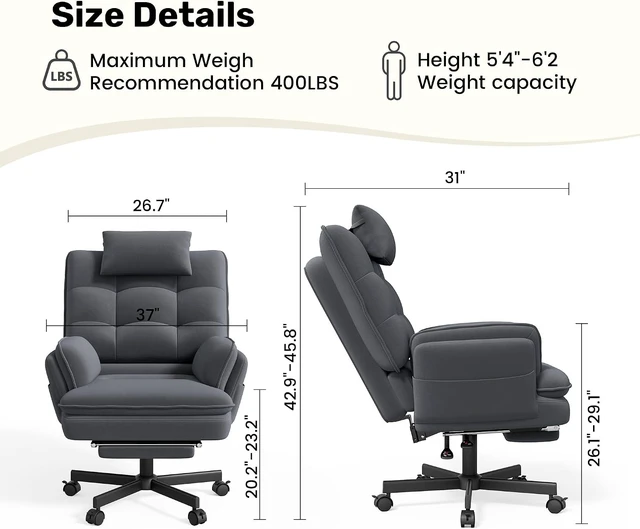 Alt view image 2 of 7 - Criss Cross Office Chair with Flip-Up Armrests & Headrest 135° Reclining Swivel Velvet Chair with Wheels & Foot Rest, Big & Tall Cloud Design, Gray