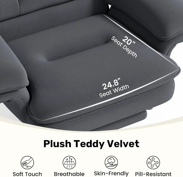 Alt view image 5 of 7 - Criss Cross Office Chair with Flip-Up Armrests & Headrest 135° Reclining Swivel Velvet Chair with Wheels & Foot Rest, Big & Tall Cloud Design, Gray