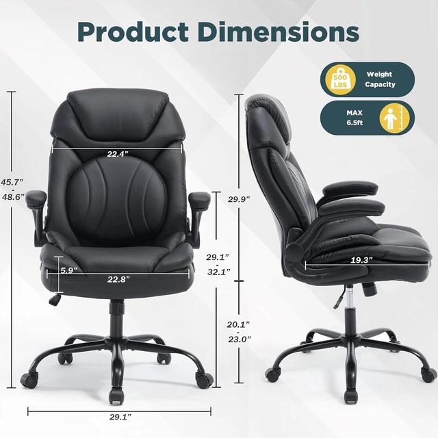Alt view image 2 of 7 - Comfy 500lbs Plus Size Office Desk Chair with Back Support, Black