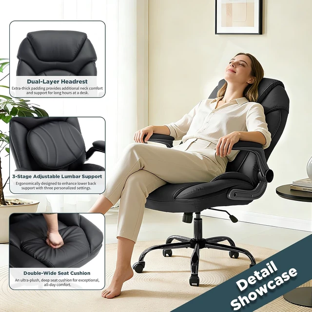 Alt view image 4 of 7 - Comfy 500lbs Plus Size Office Desk Chair with Back Support, Black