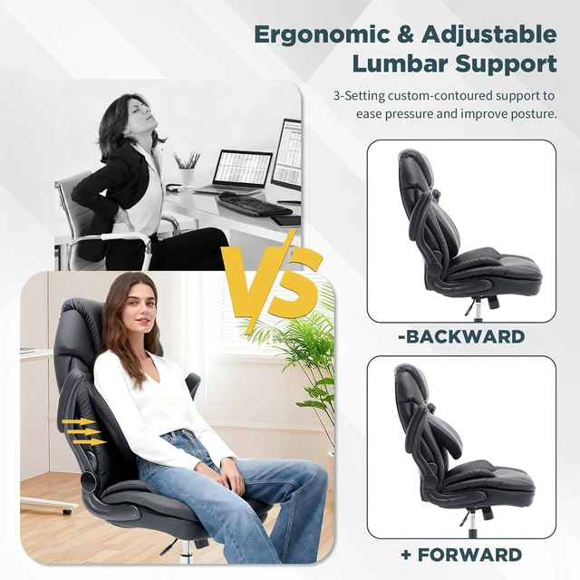 Alt view image 3 of 7 - Comfy 500lbs Plus Size Office Desk Chair with Back Support, Black