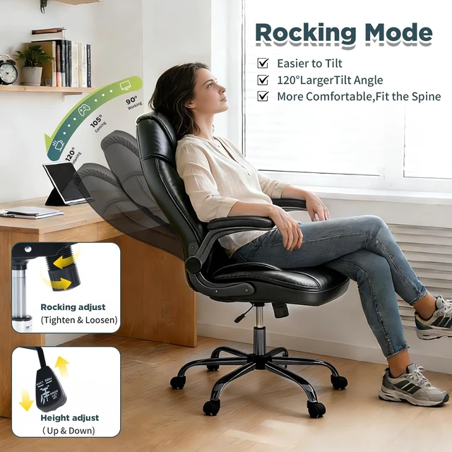 Alt view image 5 of 7 - Comfy 500lbs Plus Size Office Desk Chair with Back Support, Black