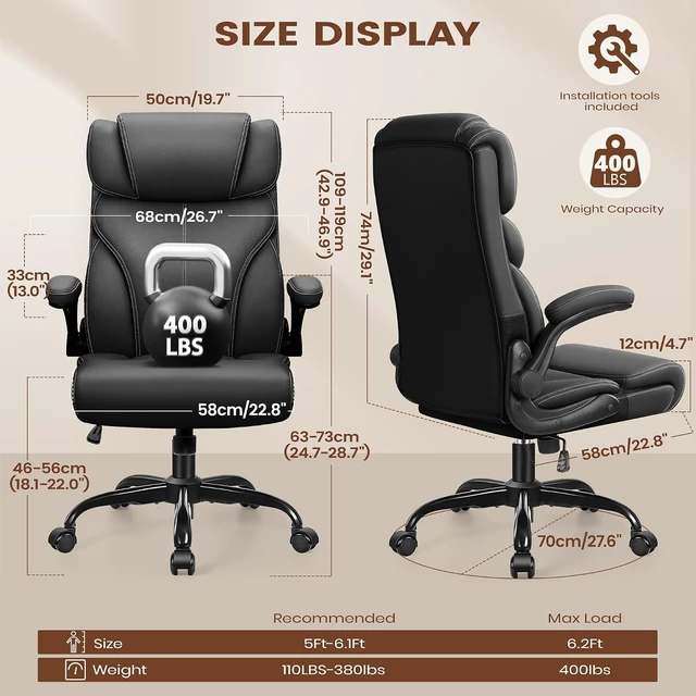 Alt view image 2 of 7 - Computer Desk Chair with Adjustable Flip-Up Armrests, Black