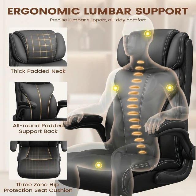 Alt view image 3 of 7 - Computer Desk Chair with Adjustable Flip-Up Armrests, Black