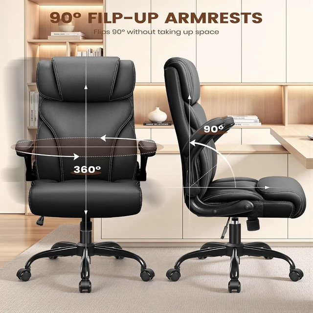 Alt view image 4 of 7 - Computer Desk Chair with Adjustable Flip-Up Armrests, Black