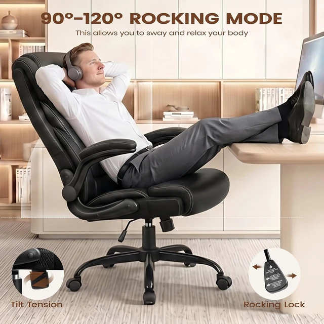 Alt view image 7 of 7 - Computer Desk Chair with Adjustable Flip-Up Armrests, Black