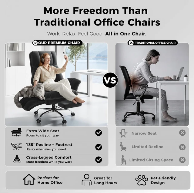 Alt view image 3 of 7 - Big & Tall Office Chair with Flip Armrests for Pets & Cross Legged Sitting
