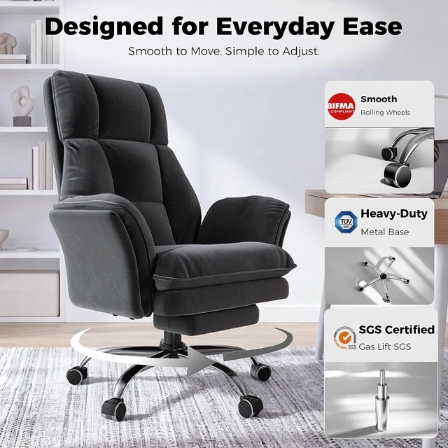 Alt view image 5 of 7 - Big & Tall Office Chair with Flip Armrests for Pets & Cross Legged Sitting