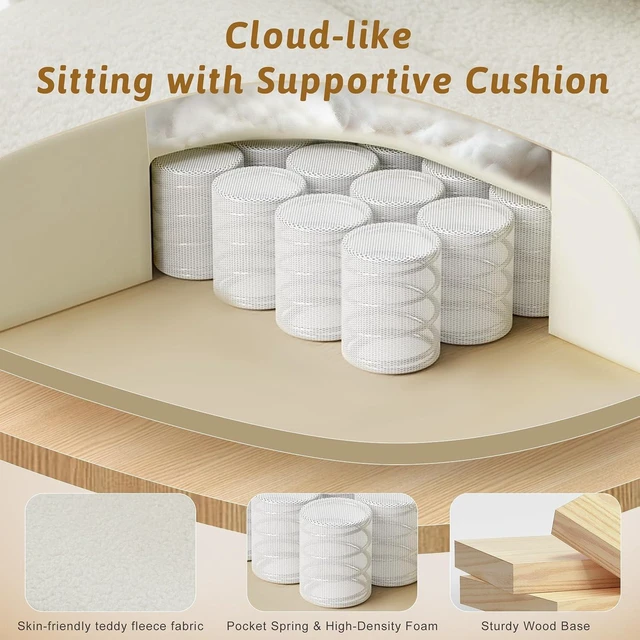 Alt view image 7 of 7 - Wider Seat Office Chair with Flip Armrests for Criss Cross Legged & Cats Big & Tall Ergonomic Reclining Chair with Footrest & Lumbar Pillow, Teddy Fleece, White Vanity Chair