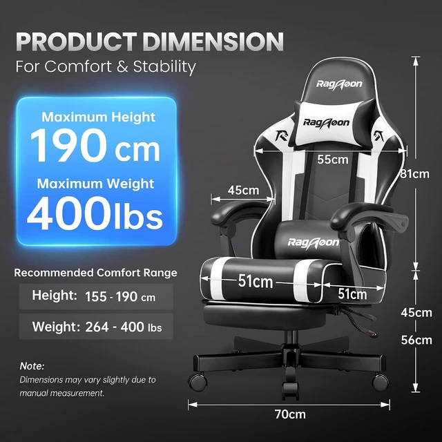 Alt view image 3 of 7 - Video Gaming Chair for Adults with Footrest, Ergonomic PC Chair, Jet Black