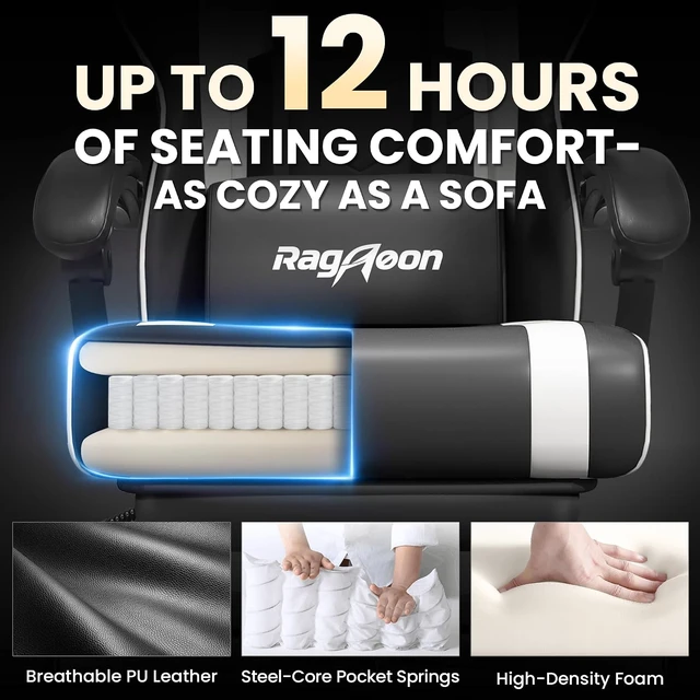 Alt view image 4 of 7 - Video Gaming Chair for Adults with Footrest, Ergonomic PC Chair, Jet Black