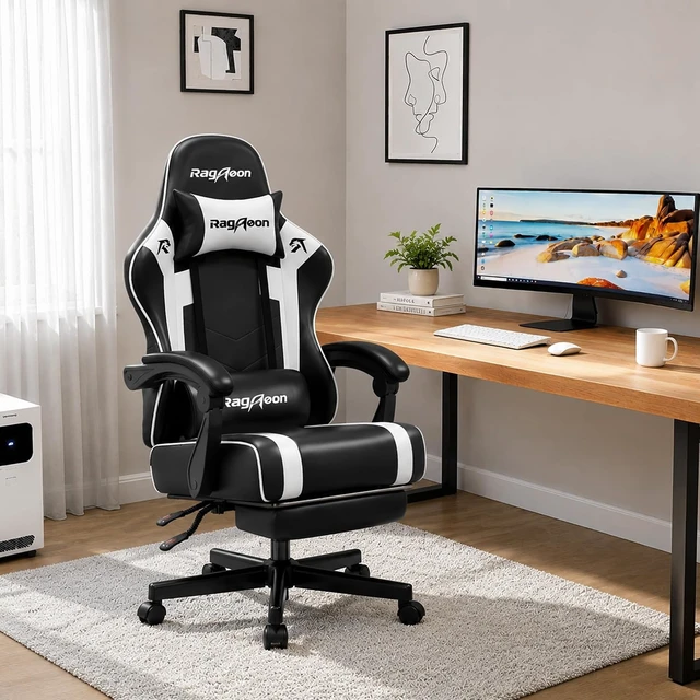 Alt view image 2 of 7 - Video Gaming Chair for Adults with Footrest, Ergonomic PC Chair, Jet Black