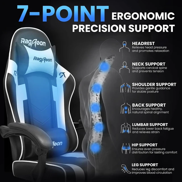 Alt view image 6 of 7 - Video Gaming Chair for Adults with Footrest, Ergonomic PC Chair, Jet Black