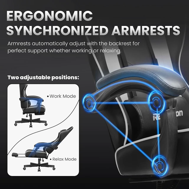 Alt view image 7 of 7 - Video Gaming Chair for Adults with Footrest, Ergonomic PC Chair, Jet Black
