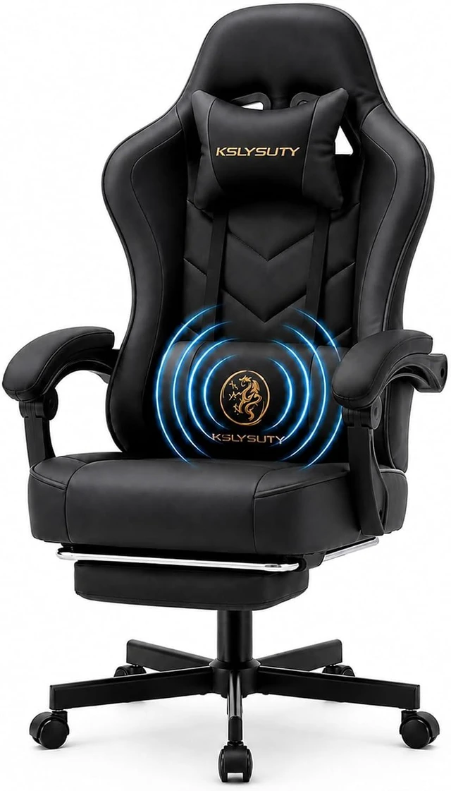 Main image of Office Desk Computer Gaming Chair for Adults Ergonomic High Back Gamer Chair with Massage & Pocket Spring Cushion, Footrest & Lumbar Support (Black)