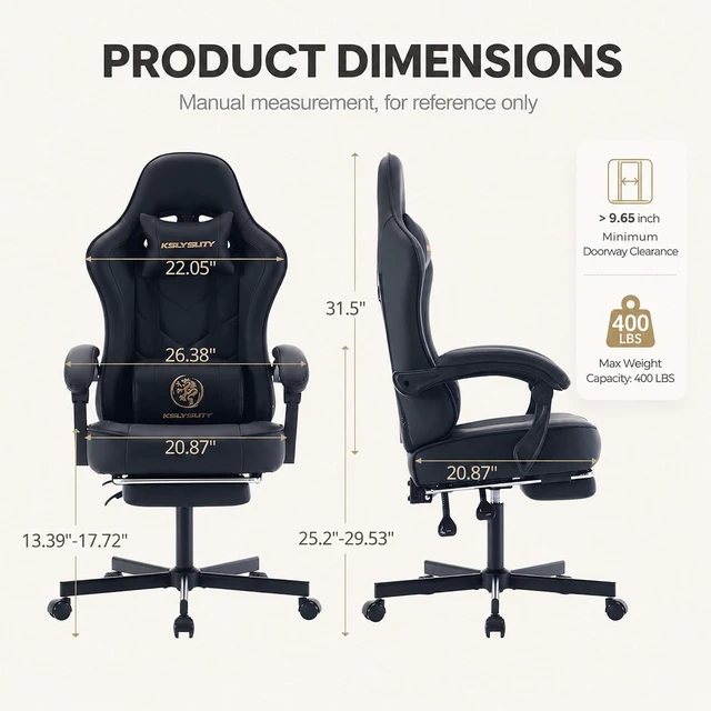 Alt view image 3 of 7 - Office Desk Computer Gaming Chair for Adults Ergonomic High Back Gamer Chair with Massage & Pocket Spring Cushion, Footrest & Lumbar Support (Black)