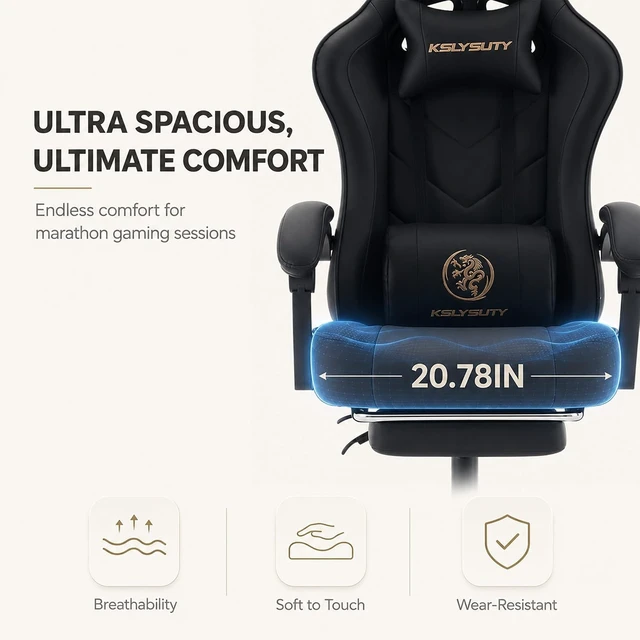 Alt view image 4 of 7 - Office Desk Computer Gaming Chair for Adults Ergonomic High Back Gamer Chair with Massage & Pocket Spring Cushion, Footrest & Lumbar Support (Black)