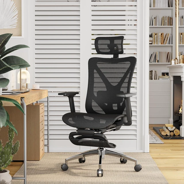 Alt view image 2 of 7 - Ergonomic Office Chair with Footrest 135° Reclining Desk Chair with Adjustable Lumbar Support, 3D Armrest, Headrest & Large Steel Base, 300LBS Heavy Duty Mesh