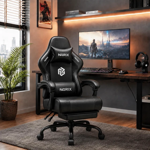 Alt view image 2 of 7 - Ergonomic Video Gaming Chair for Adults with Footrest, Computer Chair, Black