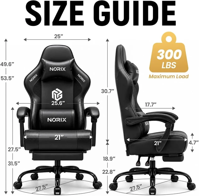 Alt view image 3 of 7 - Ergonomic Video Gaming Chair for Adults with Footrest, Computer Chair, Black