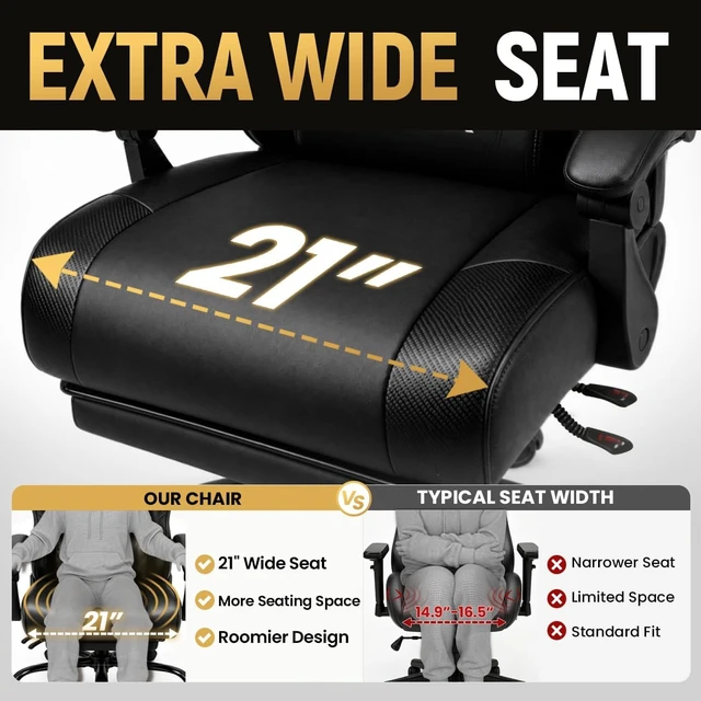 Alt view image 4 of 7 - Ergonomic Video Gaming Chair for Adults with Footrest, Computer Chair, Black