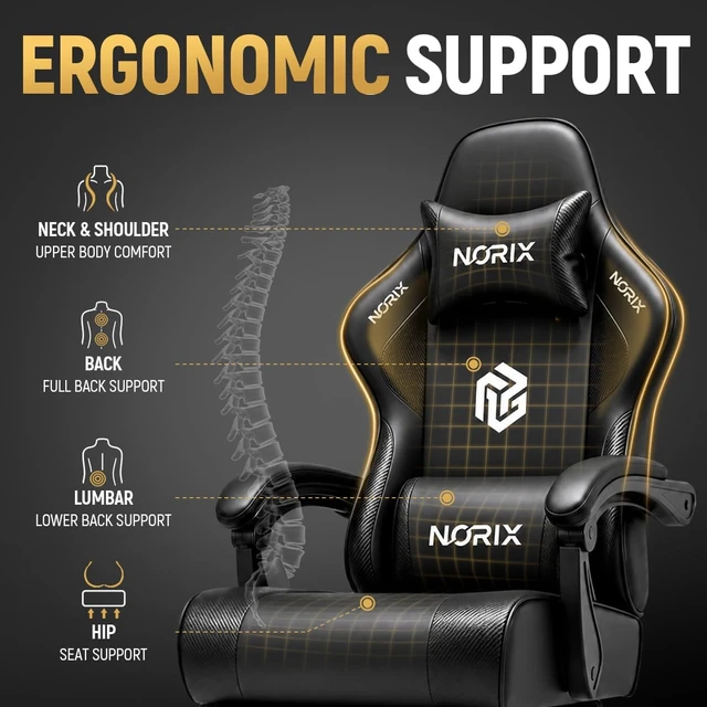 Alt view image 6 of 7 - Ergonomic Video Gaming Chair for Adults with Footrest, Computer Chair, Black