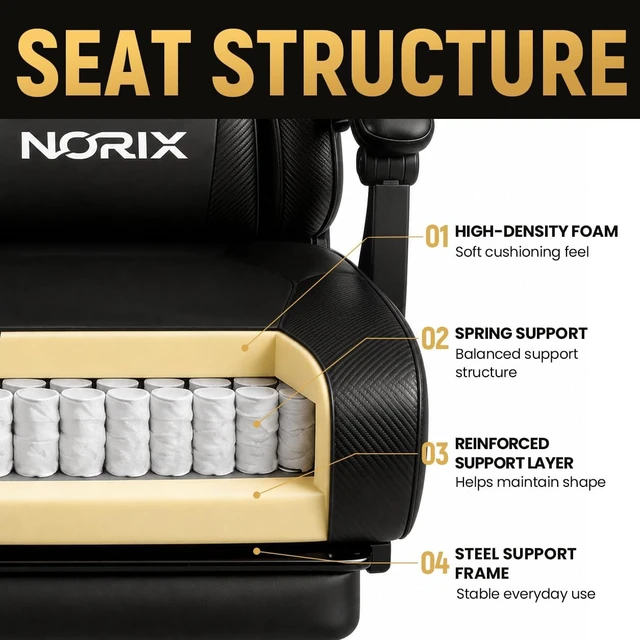 Alt view image 5 of 7 - Ergonomic Video Gaming Chair for Adults with Footrest, Computer Chair, Black