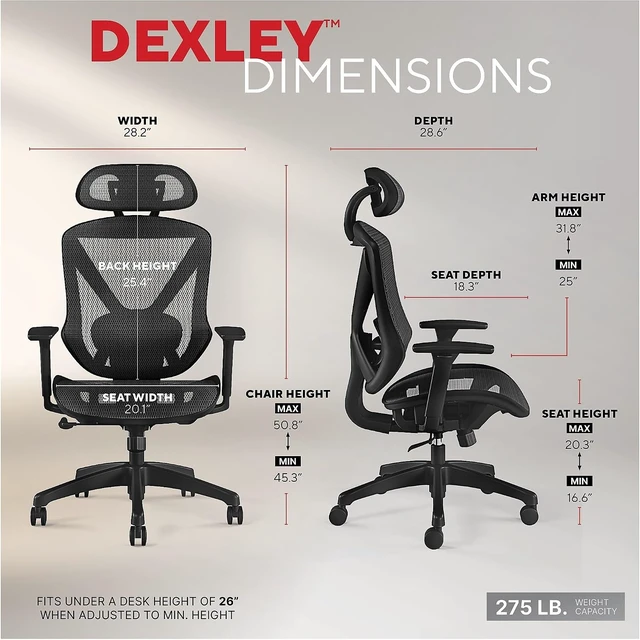 Alt view image 2 of 7 - Dexley Ergonomic Mesh Task Chair with Adjustable Lumbar Support, Black