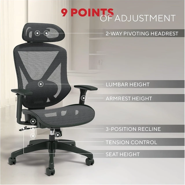 Alt view image 3 of 7 - Dexley Ergonomic Mesh Task Chair with Adjustable Lumbar Support, Black