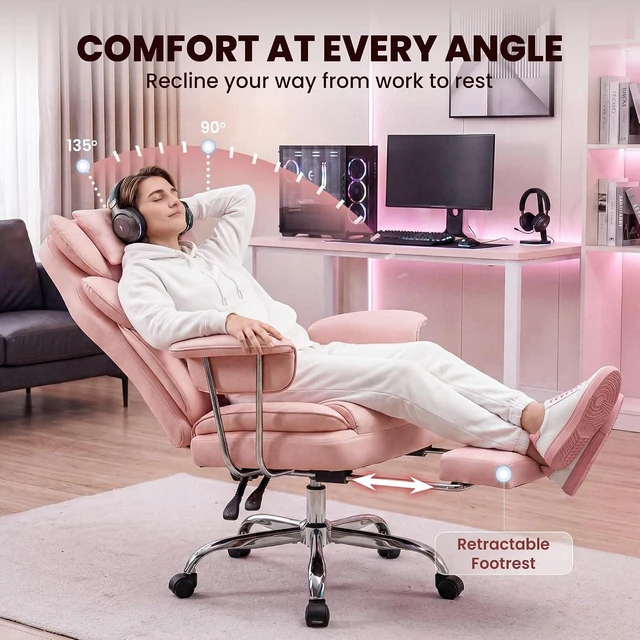 Alt view image 5 of 7 - Big & Tall Reclining Gaming Chair with Footrest, Pink
