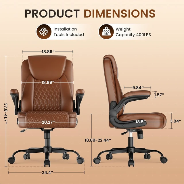 Alt view image 2 of 7 - Mid-Back Comfortable Office Chair with Flip-Up Arms, Brown