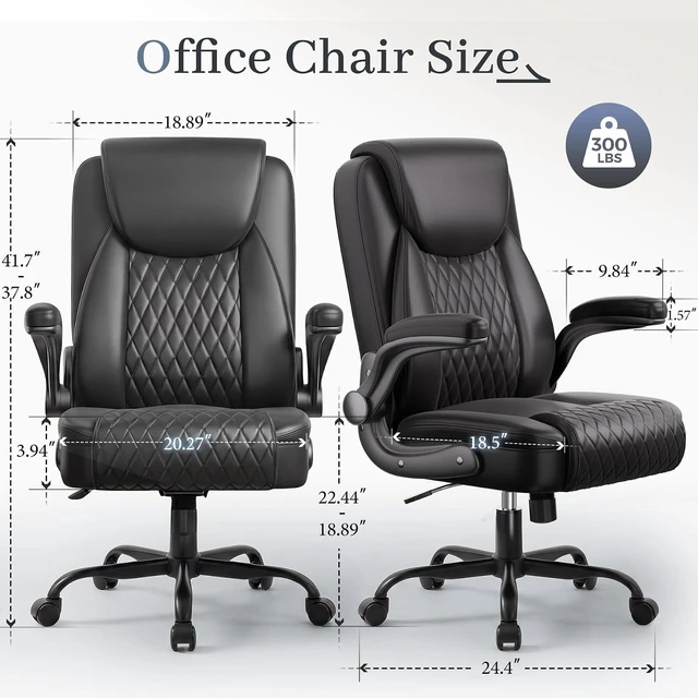 Alt view image 3 of 7 - Executive Office Chair with Comfortable Lumbar Support Ergonomic Gaming Chair with Flip-Up Armrests & Zoned Pressure-Relief Cushion, Comfy PU Leather, Black